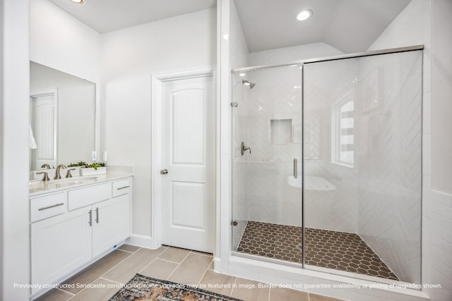 1816 Colquitt St, Houston, TX 77098 - full bath featuring vanity, a stall shower, recessed lighting, and tile patterned flooring