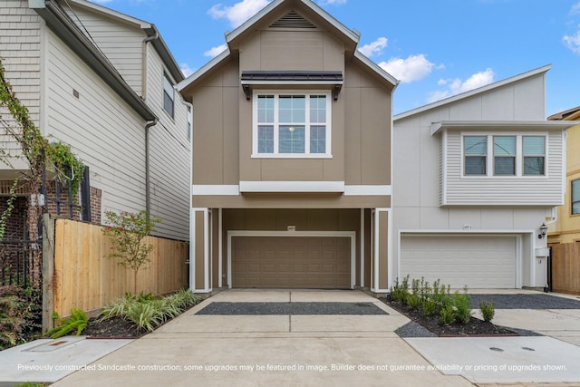 1816 Colquitt St, Houston, TX 77098 - modern home featuring concrete driveway, a garage, and board and batten siding