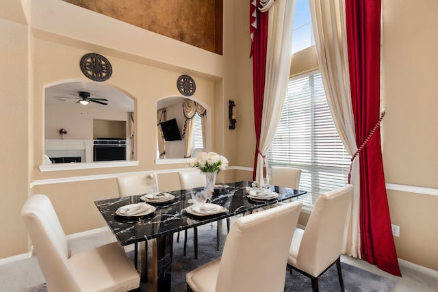 3915 Garnet Fls, Sugar Land, TX 77479 - dining space with a ceiling fan, carpet, and baseboards