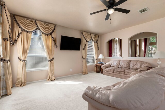 3915 Garnet Fls, Sugar Land, TX 77479 - living area with carpet floors, ceiling fan, and baseboards