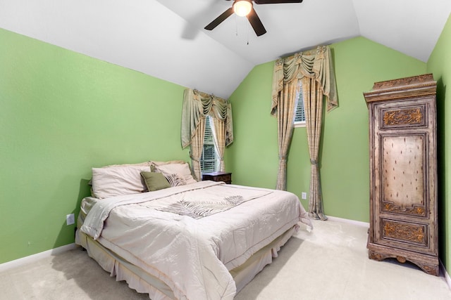 3915 Garnet Fls, Sugar Land, TX 77479 - bedroom with carpet flooring, lofted ceiling, a ceiling fan, and baseboards