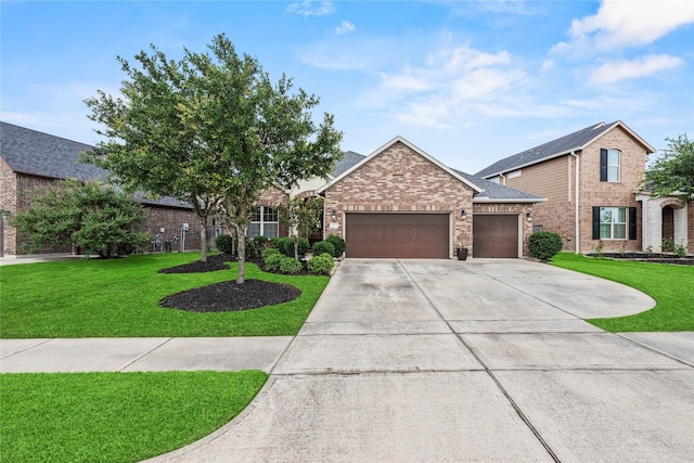 18810 Peachleaf Willow Trce, Cypress, TX 77429 - view of front of property with brick siding, an attached garage, a front yard, concrete driveway, and roof with shingles