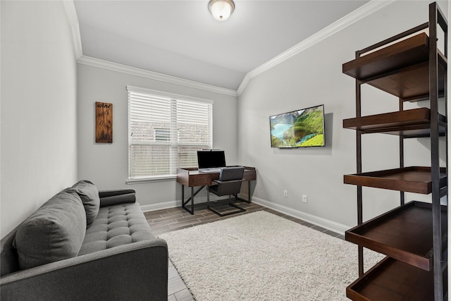 18810 Peachleaf Willow Trce, Cypress, TX 77429 - office featuring crown molding, wood finished floors, and baseboards