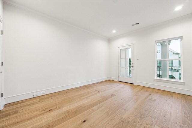 213 Sutton Row Pl, Houston, TX 77024 - spare room featuring crown molding, light wood-style flooring, baseboards, and recessed lighting