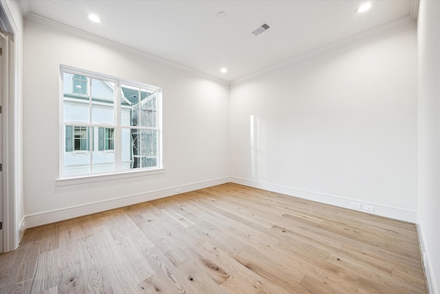 213 Sutton Row Pl, Houston, TX 77024 - empty room with crown molding, light wood finished floors, baseboards, and recessed lighting