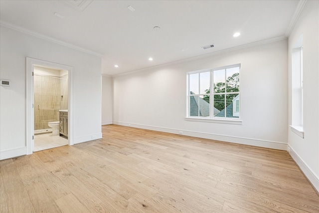 213 Sutton Row Pl, Houston, TX 77024 - spare room with ornamental molding, healthy amount of natural light, light wood-style floors, baseboards, and recessed lighting
