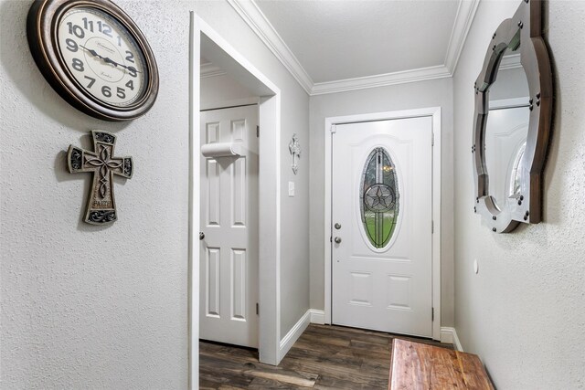3303 Indian Mound Trl, Crosby, TX 77532 - entrance foyer with dark wood-type flooring, crown molding, and baseboards
