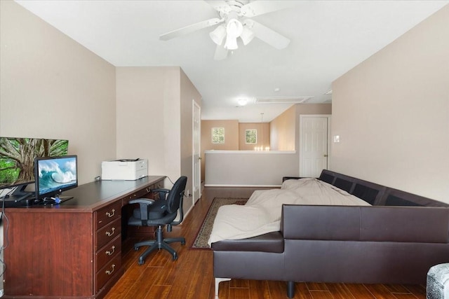8418 Kirkbrook Dr, Houston, TX 77089 - office space featuring attic access, dark wood-type flooring, and a ceiling fan