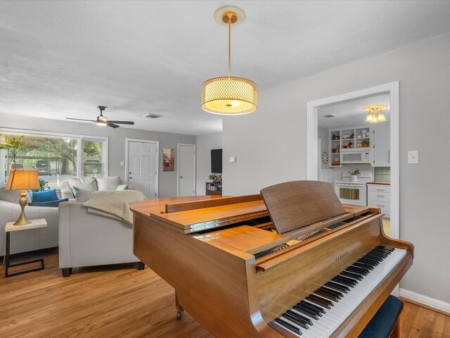 110 Marshall St, League City, TX 77573 - recreation room featuring light wood-style flooring, baseboards, and a ceiling fan