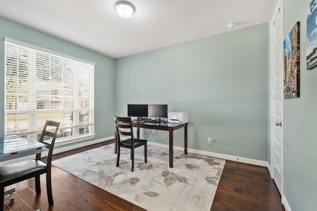 25611 Kearsley Dr, Katy, TX 77494 - office area featuring baseboards and wood finished floors