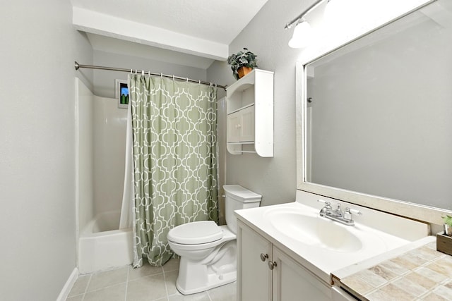 71 White Oak St, Point Blank, TX 77364 - bathroom featuring vanity, tile patterned flooring, toilet, and shower / bath combo with shower curtain