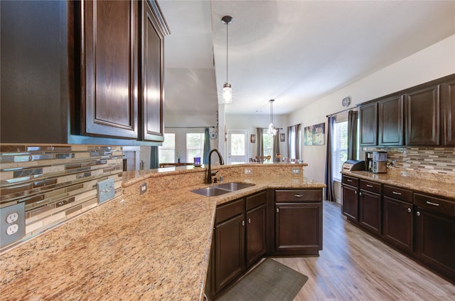 10531 Sunflower Dr, Willis, TX 77318 - kitchen with a sink, decorative backsplash, and dark brown cabinets