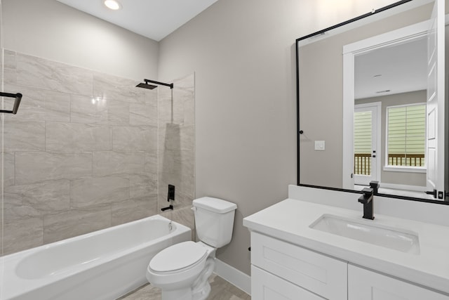 1139 W 22nd St, Houston, TX 77008 - bathroom featuring toilet, vanity, shower / washtub combination, baseboards, and recessed lighting