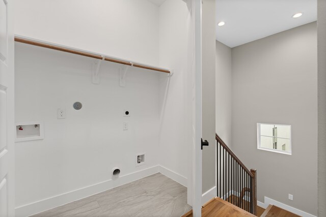 1139 W 22nd St, Houston, TX 77008 - washroom with electric dryer hookup, washer hookup, baseboards, gas dryer hookup, and recessed lighting
