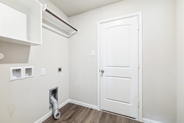3685 Cub Dr, Conroe, TX 77301 - laundry area with electric dryer hookup, dark wood-style floors, washer hookup, and baseboards