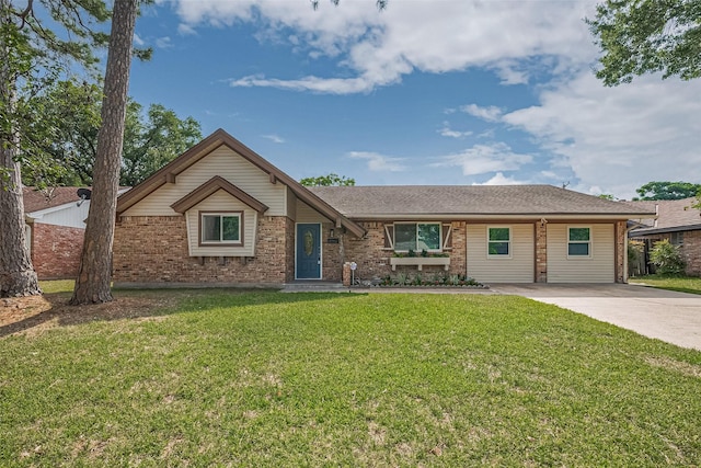 7130 Walkway St, Houston, TX 77036 - ranch-style house featuring brick siding, a front yard, a shingled roof, and concrete driveway