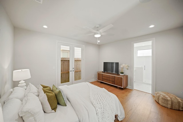 828 Wakefield Dr Unit B, Houston, TX 77018 - bedroom with wood finished floors, recessed lighting, a ceiling fan, connected bathroom, and baseboards