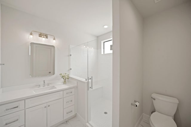 828 Wakefield Dr Unit B, Houston, TX 77018 - bathroom with marble look tiles, vanity, a stall shower, toilet, and baseboards