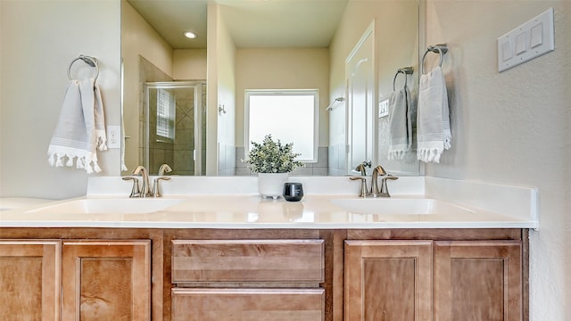 32706 Oak Heights Ln, Brookshire, TX 77423 - bathroom with a shower stall and double vanity