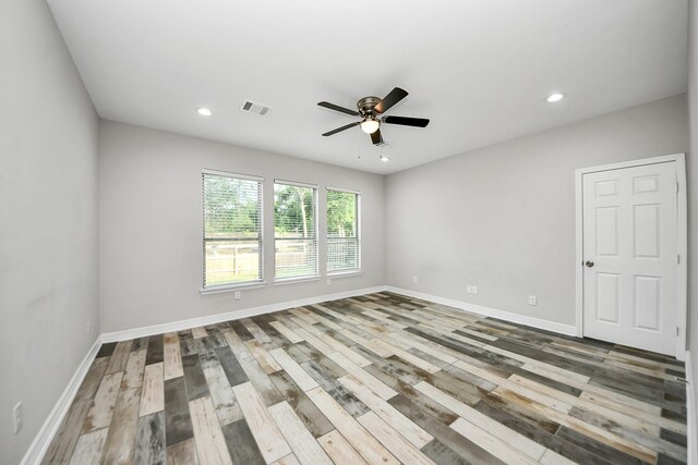 25450 Killarney St, Hempstead, TX 77445 - empty room featuring ceiling fan, wood finished floors, baseboards, and recessed lighting