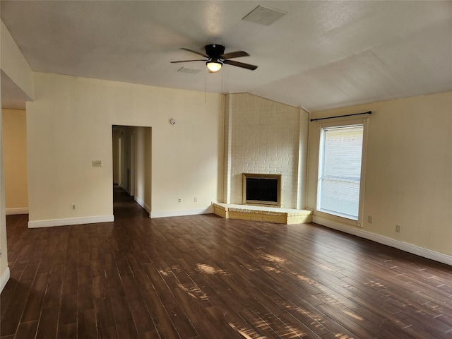 2223 Sentinal Oaks St, Sugar Land, TX 77478 - unfurnished living room with ceiling fan, dark wood-style flooring, baseboards, and vaulted ceiling