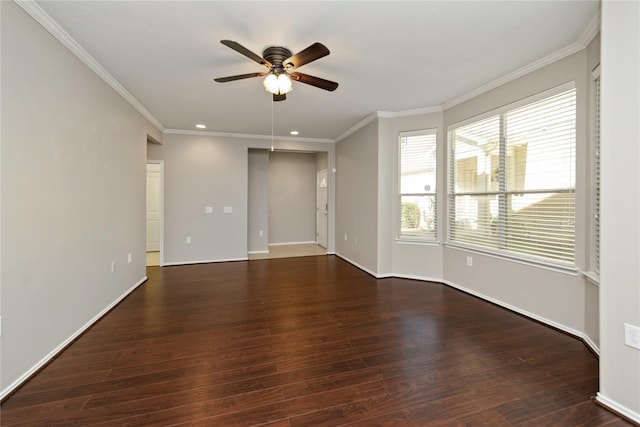 13600 Breton Ridge St Unit 24A, Houston, TX 77070 - empty room featuring a ceiling fan, wood finished floors, ornamental molding, recessed lighting, and baseboards