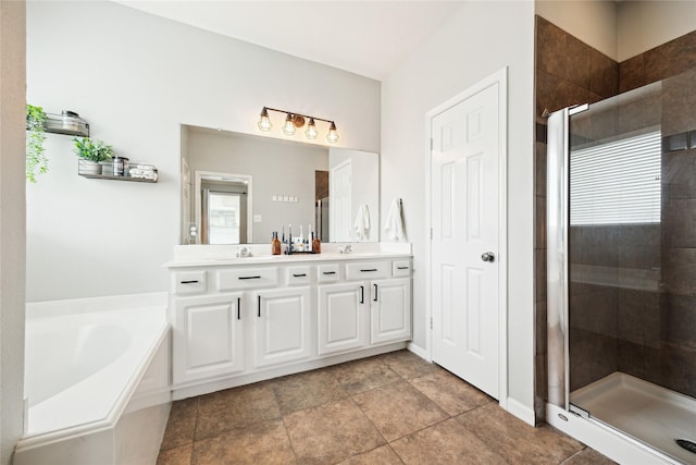 2304 Cantabria Ln, League City, TX 77573 - bathroom featuring a shower stall, double vanity, and a bath