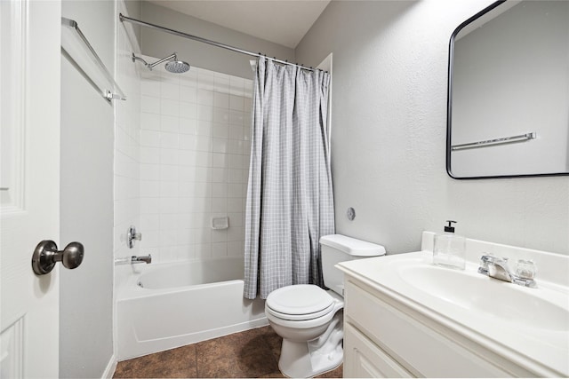 2304 Cantabria Ln, League City, TX 77573 - bathroom featuring vanity, shower / bath combination with curtain, toilet, and tile patterned flooring