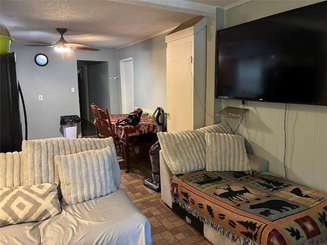 4114 Averill St, Houston, TX 77009 - living area with ceiling fan and brick patterned flooring