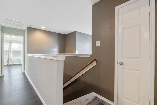 17139 Oakwood Chase Dr, Spring, TX 77379 - stairs featuring baseboards, wood finished floors, and recessed lighting