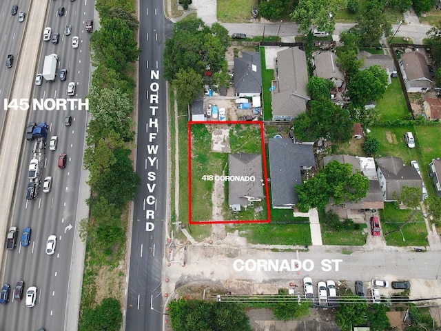 418 Coronado St, Houston, TX 77009 - aerial view of property and surrounding area with property parcel outlined