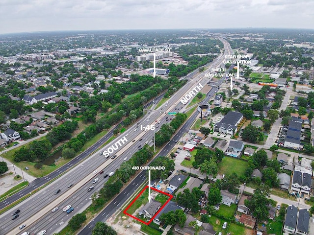 418 Coronado St, Houston, TX 77009 - aerial view of property's location with a highway and property parcel outlined