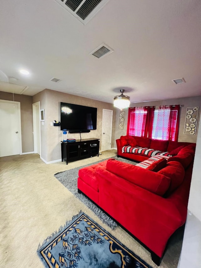 6639 Seaton Valley Dr, Spring, TX 77379 - living room featuring attic access, carpet floors, and baseboards