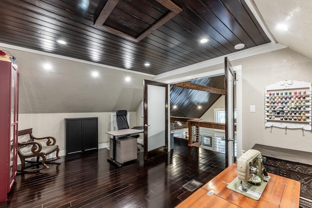 44 Post Oak Dr, Huntsville, TX 77320 - misc room with vaulted ceiling, wood finished floors, and wood ceiling