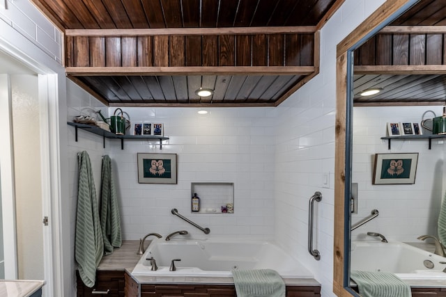 44 Post Oak Dr, Huntsville, TX 77320 - bathroom with a whirlpool tub and wood ceiling