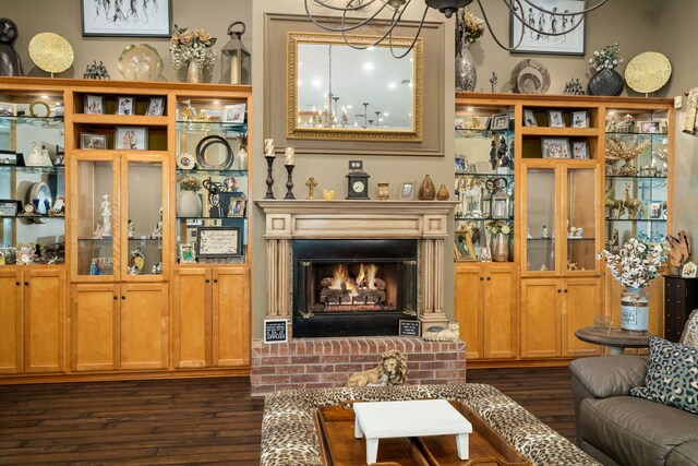 1802 Snow Goose Ln, Katy, TX 77493 - living room with dark wood finished floors and a fireplace
