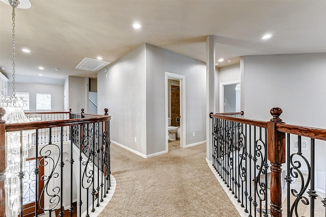 4706 Payton Chase Ln, Katy, TX 77494 - hallway with attic access, carpet, recessed lighting, an upstairs landing, and baseboards