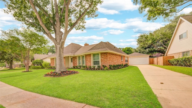 2706 Williams Grant St, Sugar Land, TX 77479 - view of front facade with brick siding, a chimney, a garage, a shingled roof, and an outbuilding
