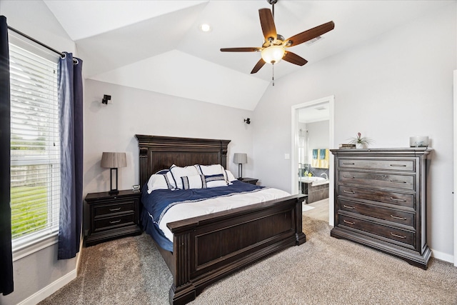 12226 Brighton Brook Ln, Tomball, TX 77377 - bedroom with lofted ceiling, light colored carpet, baseboards, and a ceiling fan