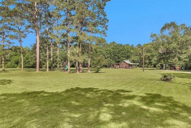 1356 Pegoda Ranch Rd, Woodlake, TX 75865 - view of green lawn featuring a playground and view of scattered trees