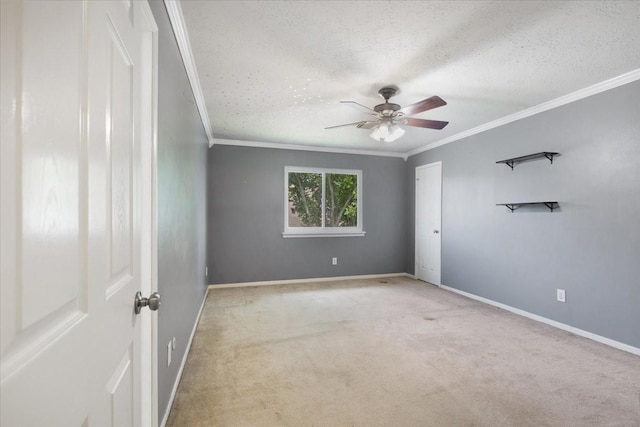 4910 Bayfair St, Pasadena, TX 77505 - carpeted empty room featuring crown molding, a ceiling fan, and a textured ceiling