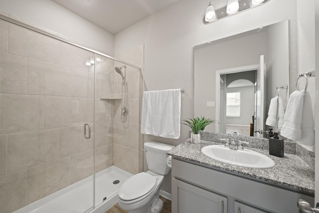 7410 Arabian Moon Trl, Fulshear, TX 77441 - bathroom with toilet, vanity, and a stall shower