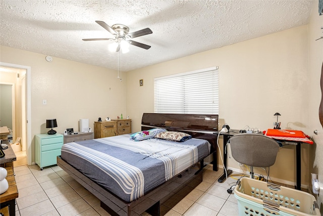 16307 Thistleglen Dr, Houston, TX 77095 - bedroom with light tile patterned flooring, a textured ceiling, and ceiling fan