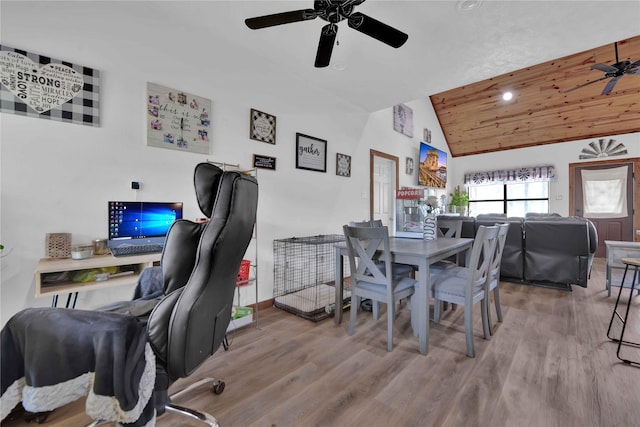 711 Forest Spgs, Livingston, TX 77351 - dining room with a ceiling fan, wood finished floors, an office area, recessed lighting, and baseboards
