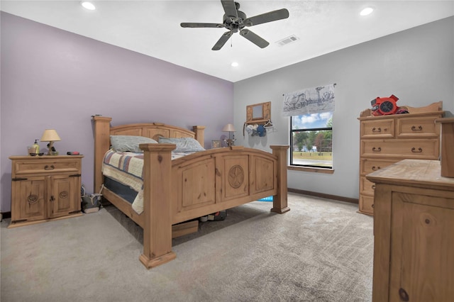 711 Forest Spgs, Livingston, TX 77351 - bedroom featuring light carpet, recessed lighting, a ceiling fan, and baseboards