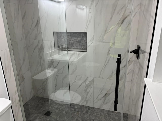 3706 Galway Ln, Houston, TX 77080 - bathroom featuring toilet and a marble finish shower