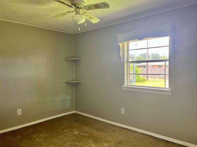 3134 7th Ave N, Texas City, TX 77590 - carpeted empty room with ceiling fan, a textured ceiling, baseboards, and ornamental molding