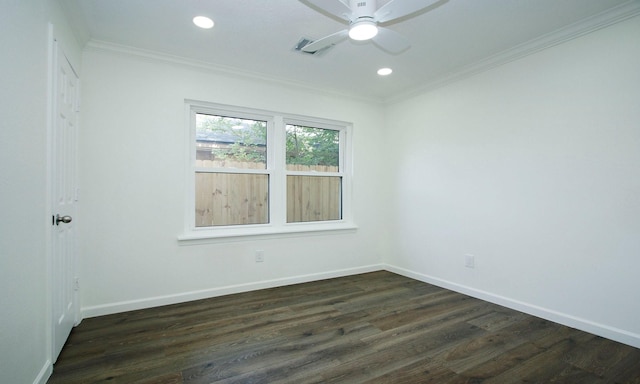 5313 De Lange Ln, Houston, TX 77092 - spare room featuring dark wood-style flooring, crown molding, ceiling fan, and recessed lighting
