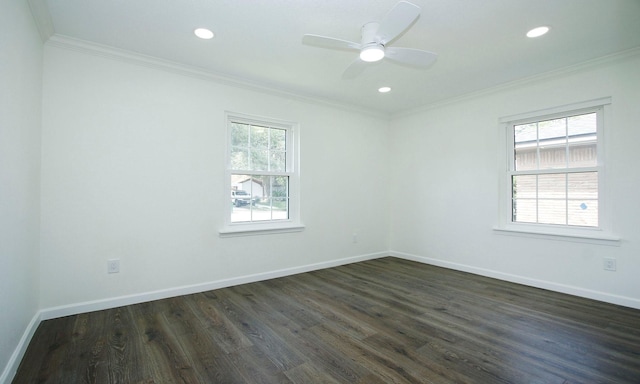 5313 De Lange Ln, Houston, TX 77092 - unfurnished room featuring plenty of natural light, ornamental molding, dark wood-type flooring, recessed lighting, and baseboards