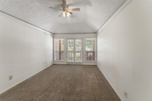5515 Strack Rd Unit 101, Houston, TX 77069 - unfurnished room with a textured ceiling, ceiling fan, crown molding, carpet, and baseboards
